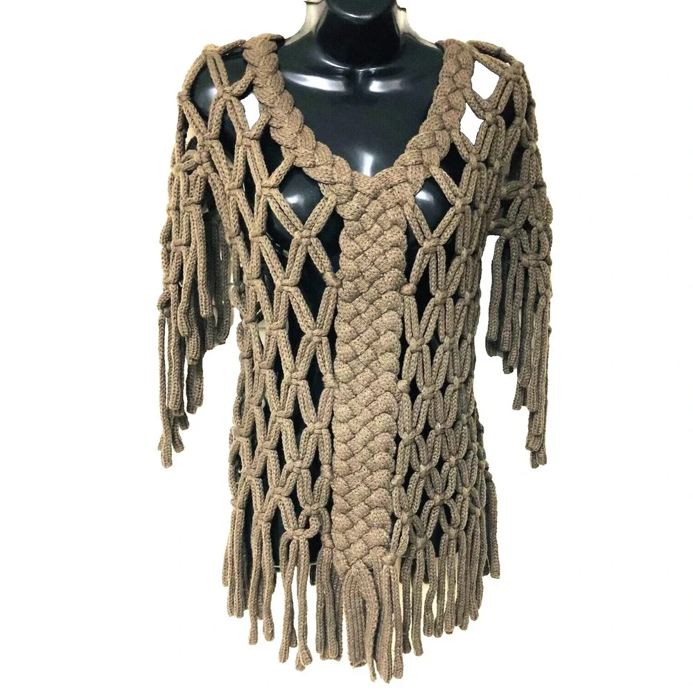 Tempo Paris Womens Crochet Open Knit Top BOHO Hippie‎ Artsy Festival Indie M L